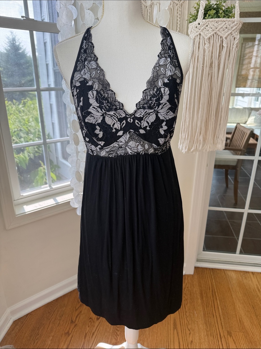 Soma Rayon Black Lace-Trim Chemise Nightdress - Women Intimates